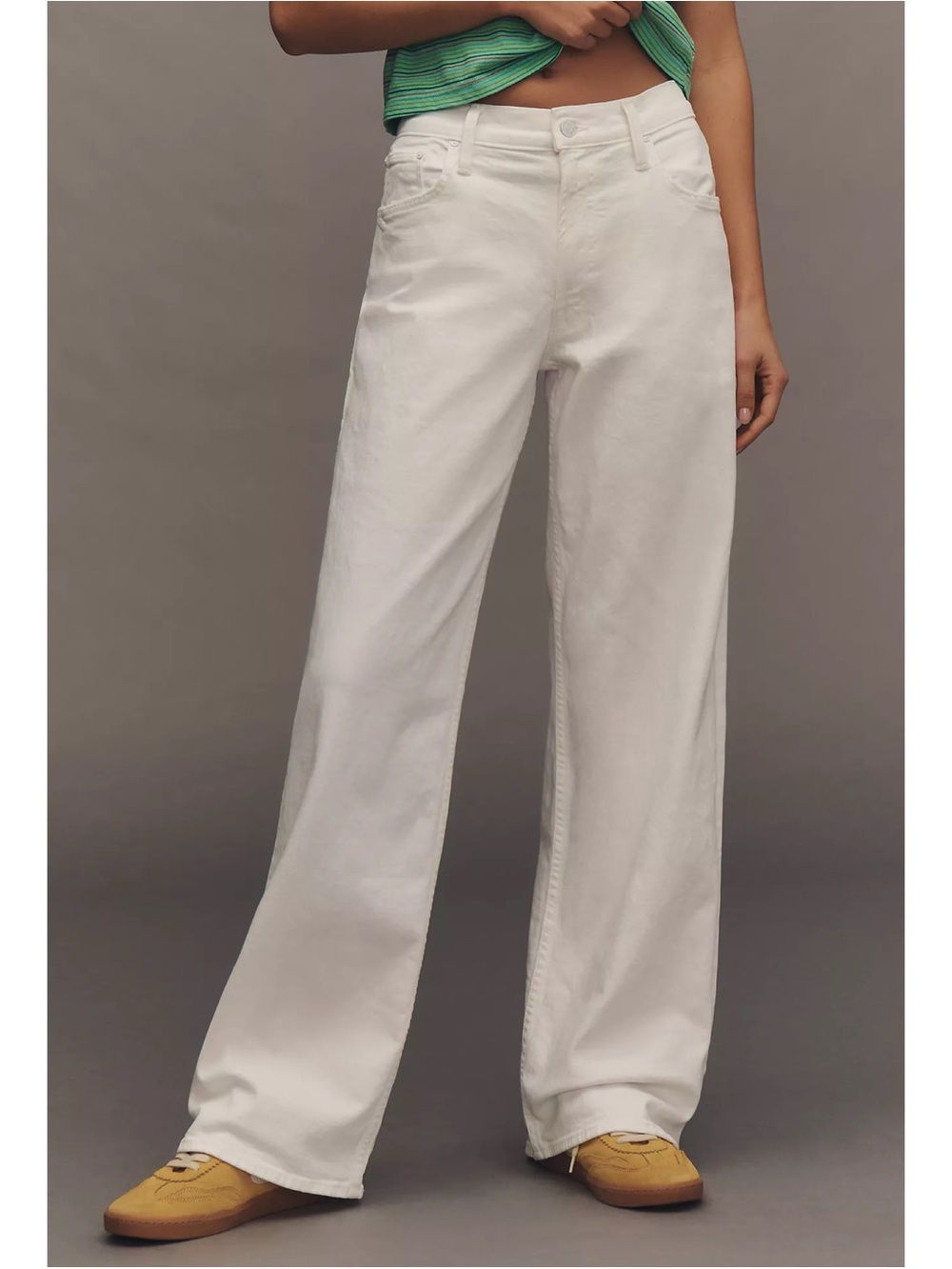 MOTHER Superior The Spinner Sneak Wide-Leg Jeans in Totally Innocent White 28
